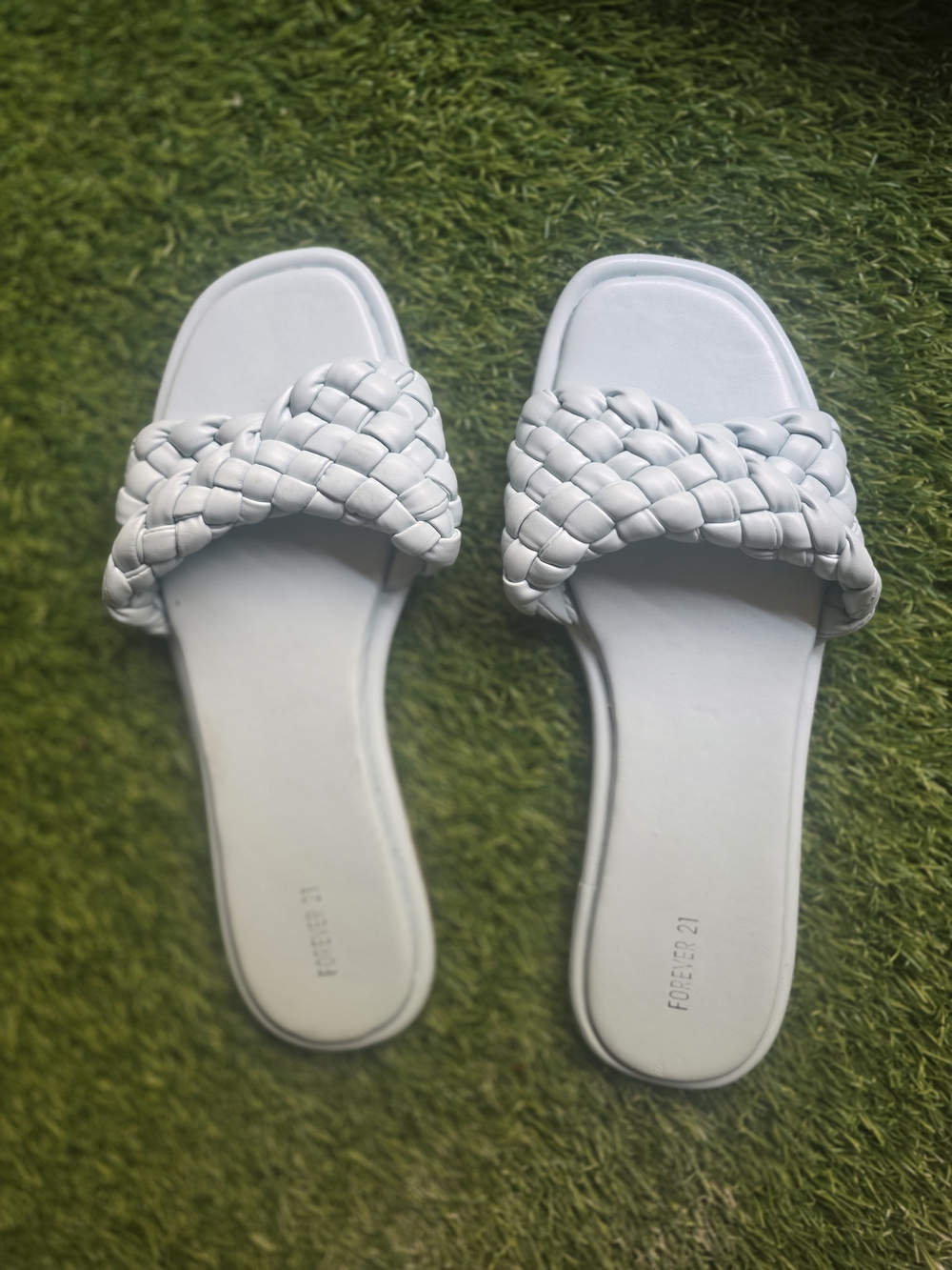 Forever 21 White Braided Slide Sandals